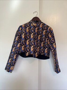 Zara Black Jacket with Mustard Yellow and Periwinkle Print